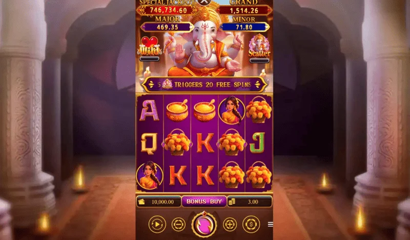 Ganesha Wealth - main game screen with the reels